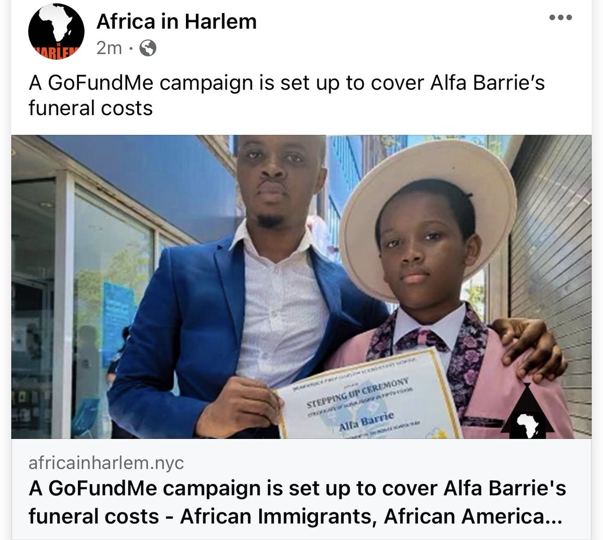 AfricainHarlem's tweet image. A GoFundMe campaign is set up to cover Alfa Barrie’s funeral costs
bit.ly/alfabarrie-gof…
.
#childmissing #missing #missingperson #missingchild #harlemkids #africankids #africankid #blackkid #blackkids #blackkidsmatter #guinea #guinean #Africandiaspora