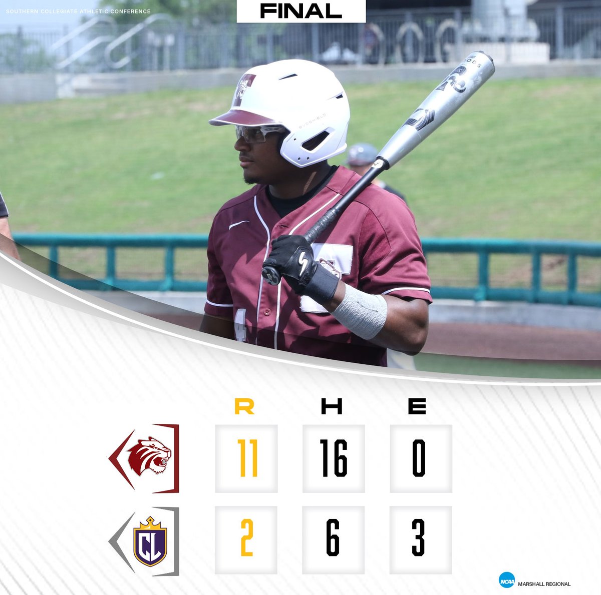 #SCACBsb | @TrinityUTigers bounce back against the Cal Lutheran Kingsmen 11-2.

The Tigers move to the Regional Final tomorrow vs ETBU.

#SCACPride | #d3Bsb
