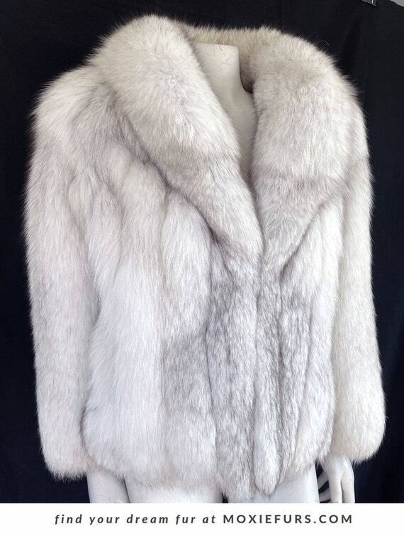 Find your dream fur at moxiefurs.com! Norwegian FOX Fur Coat, Great Gatsby Party, Ivory Blue Fox Bridal Bolero Jacket, White Winter Wedding Stole, Bride Cape, Apres Ski Gift by moxiefurs ift.tt/2sDt64y #winterwedding