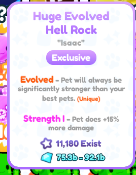 Pet Simulator X - HUGE EVOLVED HELL ROCK

 To enter: 
1. Follow @RytonVyx
2. Like &amp; Retweet this post  
3. Comment your username  

🎉Winner will be announced! 
#PetSimulatorX #PetSimX #Giveaway #Roblox