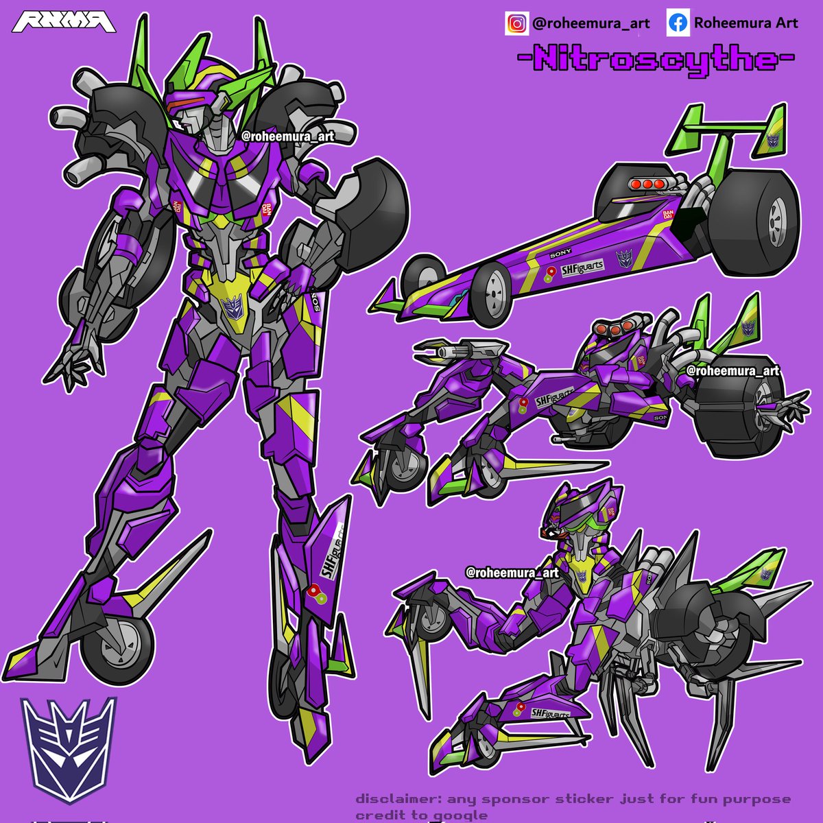 Throw back for the only transformer character i've done 😬😬😬
Decepticon nitroscythe. She is triple changer, and im using bayformers style for this. 
Any logo used here just for fun only. Took it from google
#transformers
#riseofthebeasts #decepticons #autobots