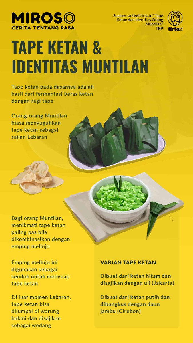 TirtoID's tweet photo. Di Bandung, masyarakat menyebutnya sebagai peuyeum ketan. Kudapan ini biasanya dibuat untuk jamuan hajatan atau salah satu menu makanan yang wajib disajikan di hari Lebaran. #Miroso

https://t.co/zGEvTUtHIz https://t.co/0PRbA04zt5