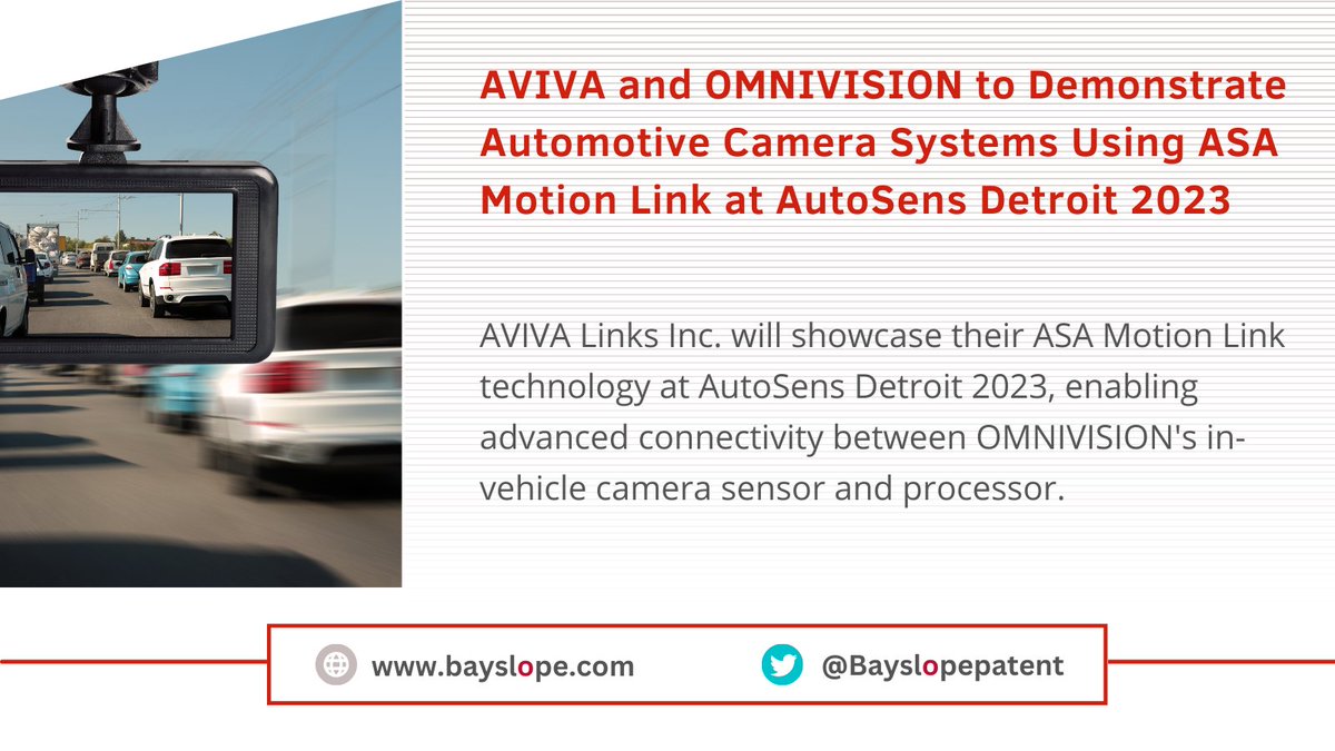 Bayslopepatent's tweet photo. #AVIVA &amp; #OMNIVISION to showcase camera systems using ASA motion link #tech.

#ASAmotionlink #camera #camerasystem #techno #TechNews #TechnologyNews #TechTrends #tech #technologysolutions #techtwitter #TechTalk #development #latestnews #innovations #Latest #UPDATE #Updates https://t.co/w1ssVLyLO3