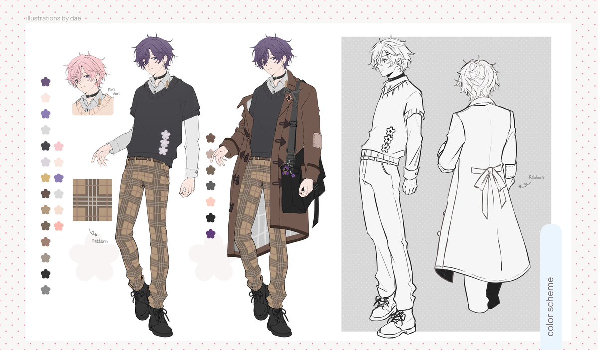 plaid pants male focus pink hair color guide pants reference sheet purple hair  illustration images