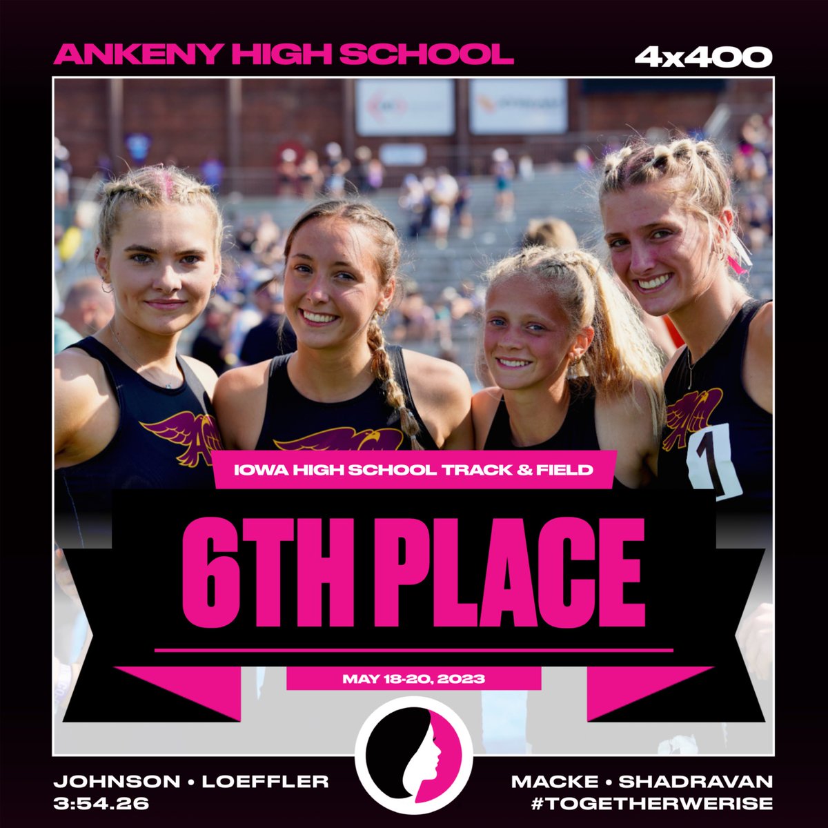 To end the meet and top off a great weekend this quartet placed 6th in the 4x400 and ran 3:54.26 to break a school record from 1981!!! Morgan Johnson, Sophie Loeffler, Alli Macke, Zoe Shadravan