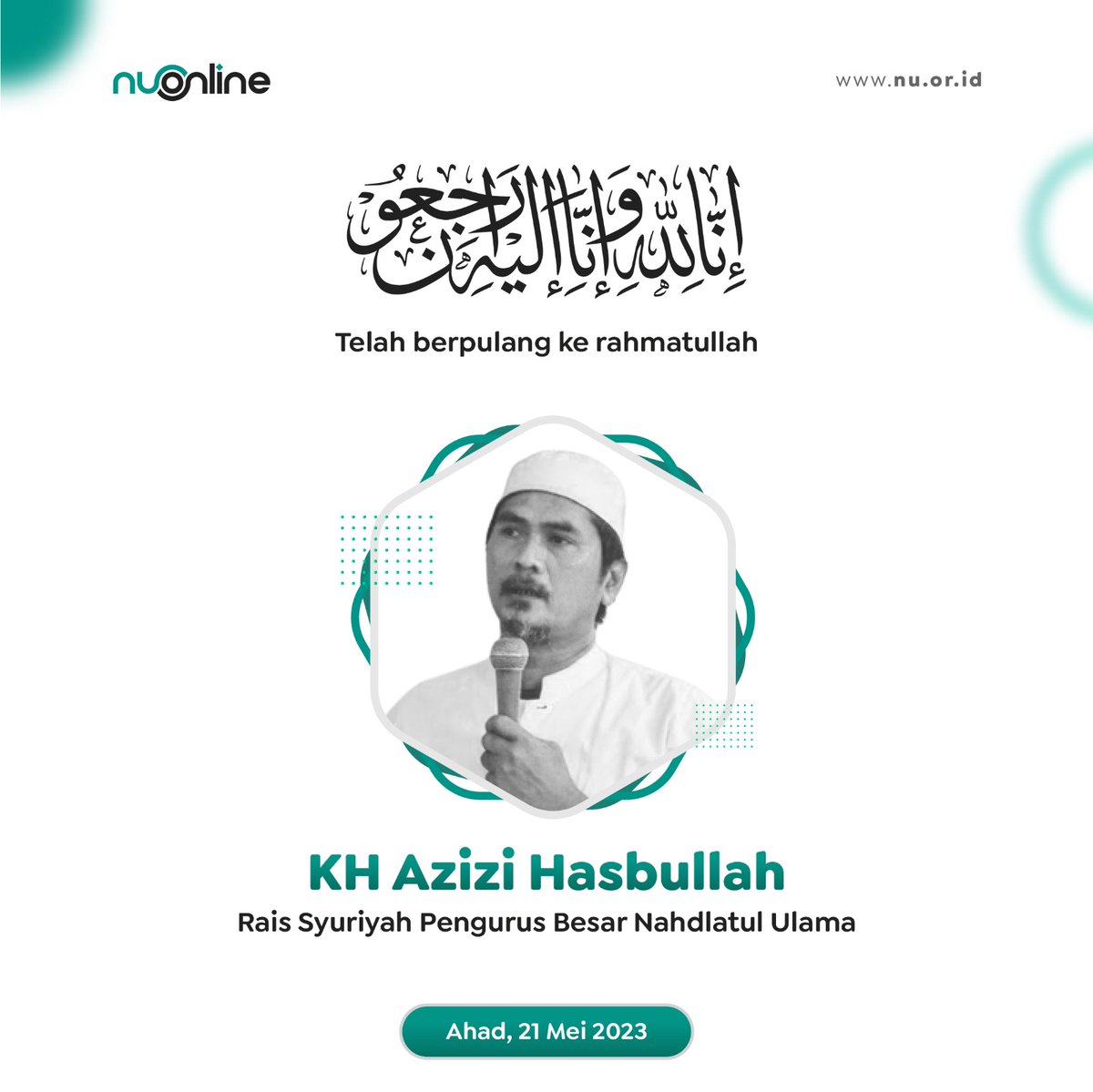 إنا لله وإنا إليه راجعون Telah berpulang ke Rahmatullâh, KH Azizi Hasbullah (Rais Syuriyah Pengurus Besar Nahdlatul Ulama) pada hari Ahad, 21 Mei 2023. اللهم اغفرله وارحمه وعافه واعف عنه له الفاتحة #nahdlatululama #nuonline