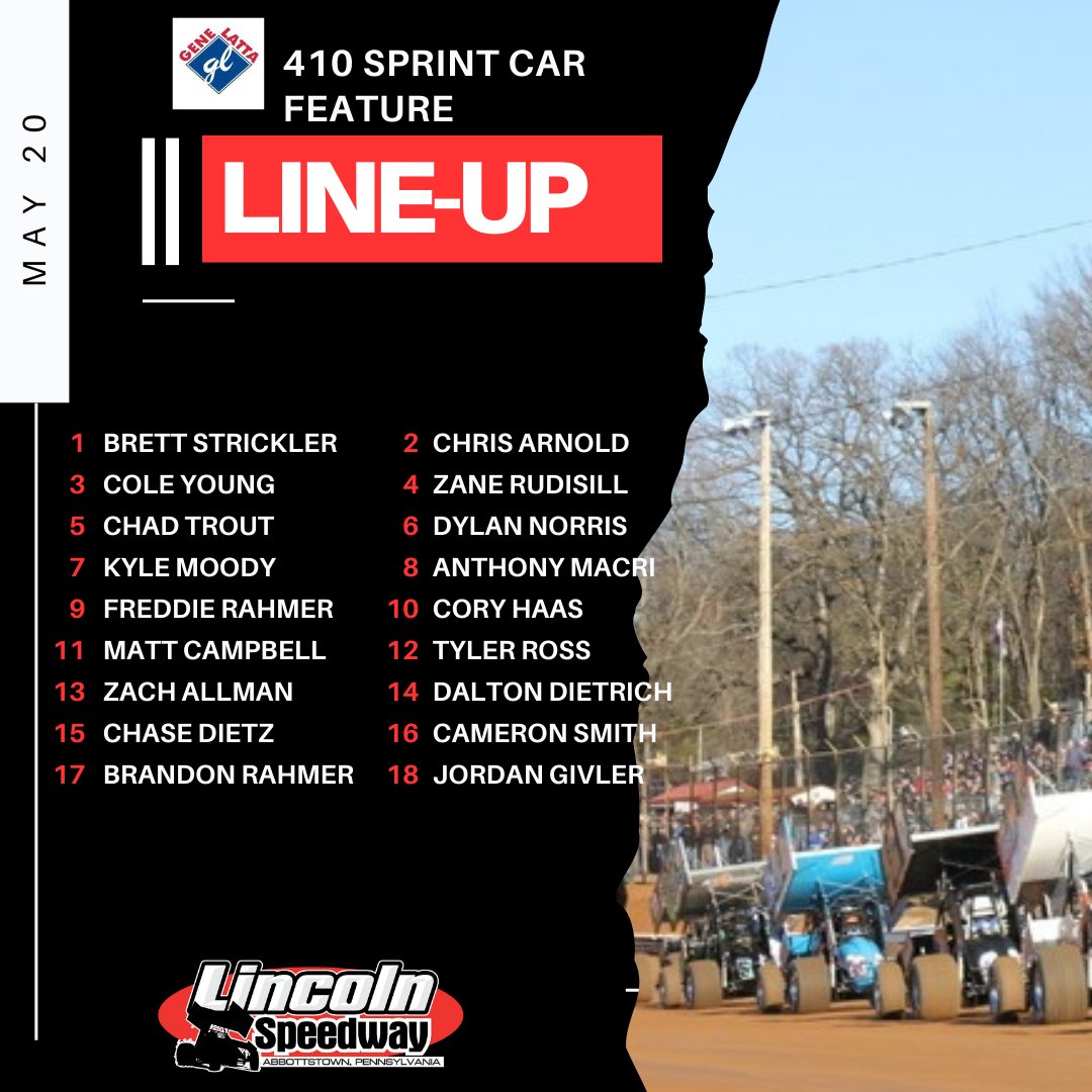 lincolnspeedway's tweet photo. 410 Feature line-up is set! Who is your pick to win? https://t.co/6QTbgtAOjZ