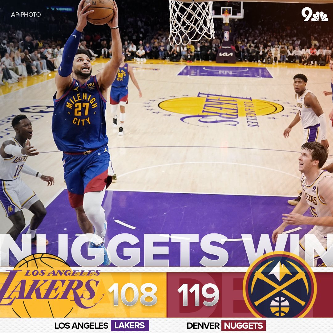 9NEWSSports's tweet photo. NUGGETS WIN!!! 🤩 Denver hangs on to beat the Lakers and take a 3-0 series lead!

#9sports #MileHighBasketball https://t.co/LT2BUSMEHa