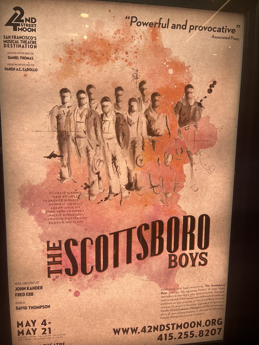 Antonijan's tweet photo. Don’t miss #ScottsboroBoysMusical at @42ndStMoon must close 5/21
With a score of exhilarating up-tempos and heart-wrenching ballads, THE SCOTTSBORO BOYS portrays the haunting history #ScottsboroBoys #thingstodoinsf #helladrama #sfthisweekend #sfrevival #sanfranciscorevival https://t.co/MKaaY3e0a1