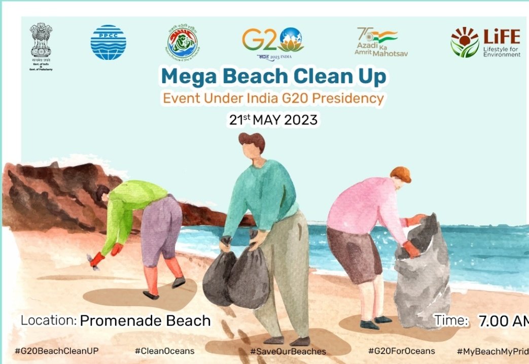 All are invited to participate in Mega beach clean-up drive at promenade beach,Gandhi thidal #G20BeachCleanUp #CleanOceans #SaveOurBeaches #G20ForOceans #MyBeachMyPride