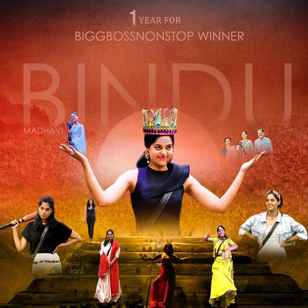 Enni seasons vachina you are my favourite and forever your fan #bindumadhavi 

1 YEAR FOR  BIGGBOSSNONSTOP WINNER

1 YEAR FOR BINDU'S VICTORY