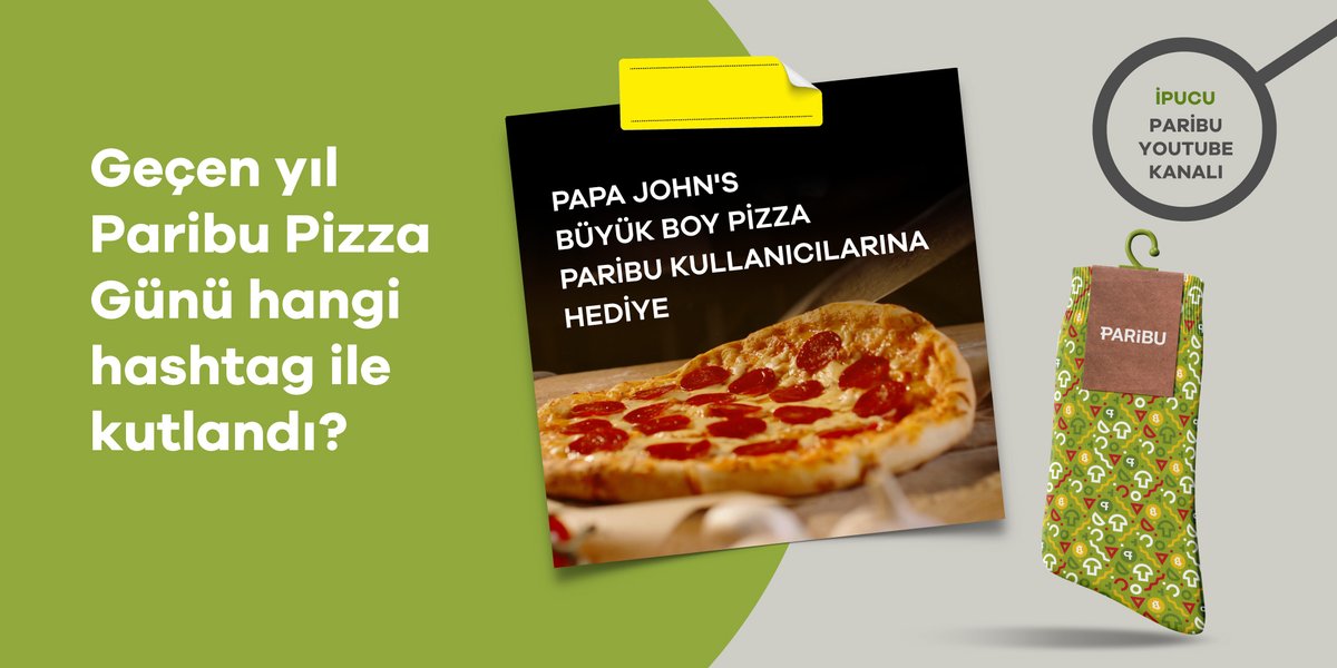 ParibuCom's tweet photo. 🔎 İpucunu takip eden kazanıyor.

Aşağıdaki adımları uygulayan 20 kişiye #ParibuPizzaGünü'ne özel hediyeyi veriyoruz.

✅@ParibuCom'u takip et
✅ ipucuyla doğru yanıtı bul ⤵️
https://t.co/oOTNfIVJag
✅ tweet'i alıntılayarak yanıtı yaz https://t.co/IwdtICCKcy