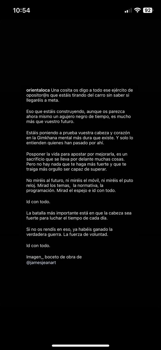 Nos salimos un poquito de la línea para poner este texto de nuestra compañera <a href="/orientaloca/">Orientaloca</a> 
Ánimo 
Esto solo lo sabe quien lo pasa, probablemente sea uno de los motivos por el cual la <a href="/AndaluciaJunta/">Junta de Andalucía</a> nos trata así.