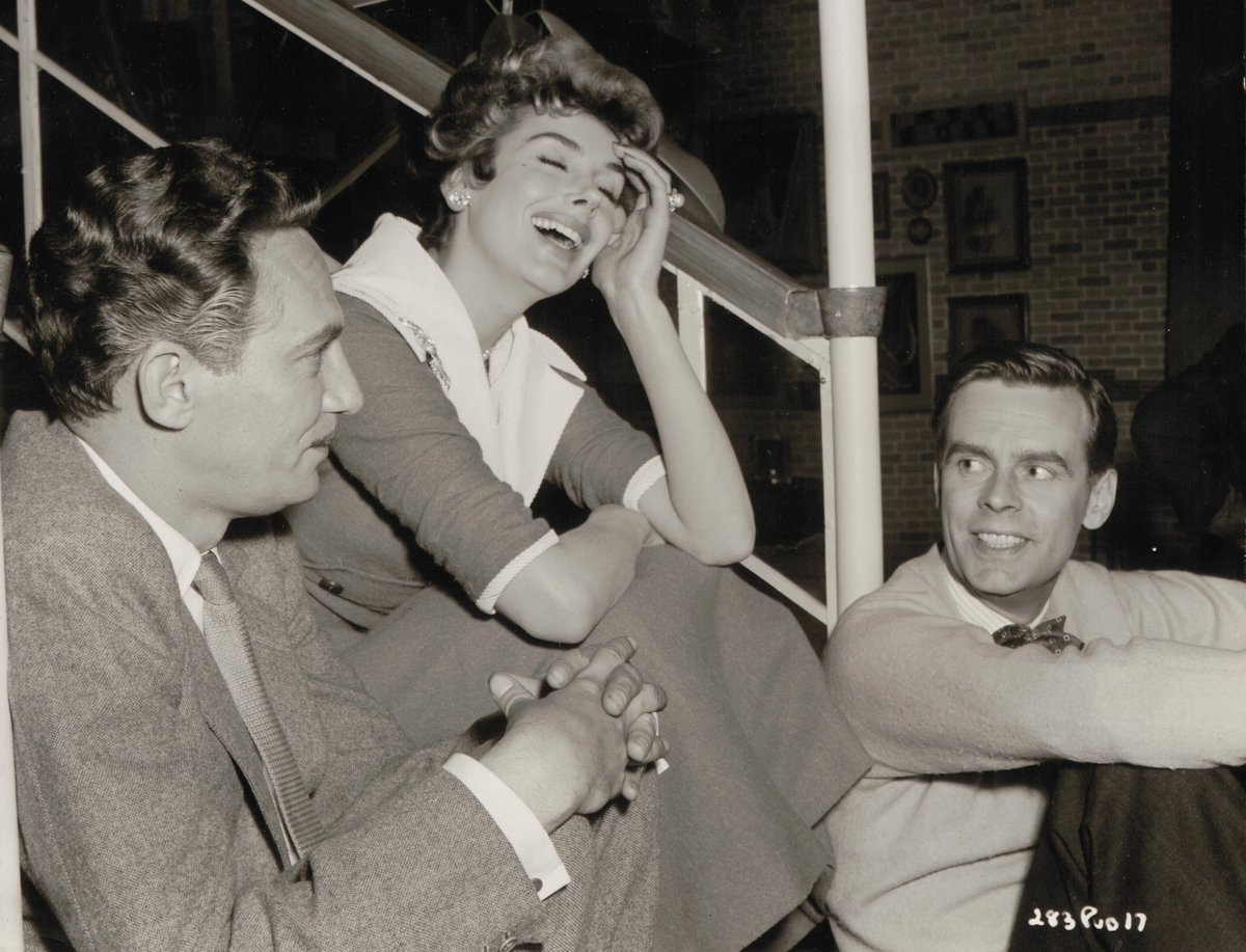 Happy Birthday Kay Kendall! Don't miss her in Simon and Laura @BFI Southbank 4pm 28 May - her best screen performance (imo). Here she is relaxing behind the scenes with co-stars Peter Finch and Ian Carmichael. Image from #BFINationalArchive.