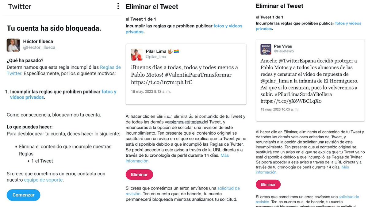 PODEMOS's tweet photo. Sigue la campaña sucia contra nuestros compañeros @Hector_Illueca_ y @pilar_lima. Y @TwitterEspana sigue sin hacer absolutamente nada para evitarlo.

Trataron de silenciarnos en los medios y van a intentarlo en las redes. No lo conseguirán jamás.