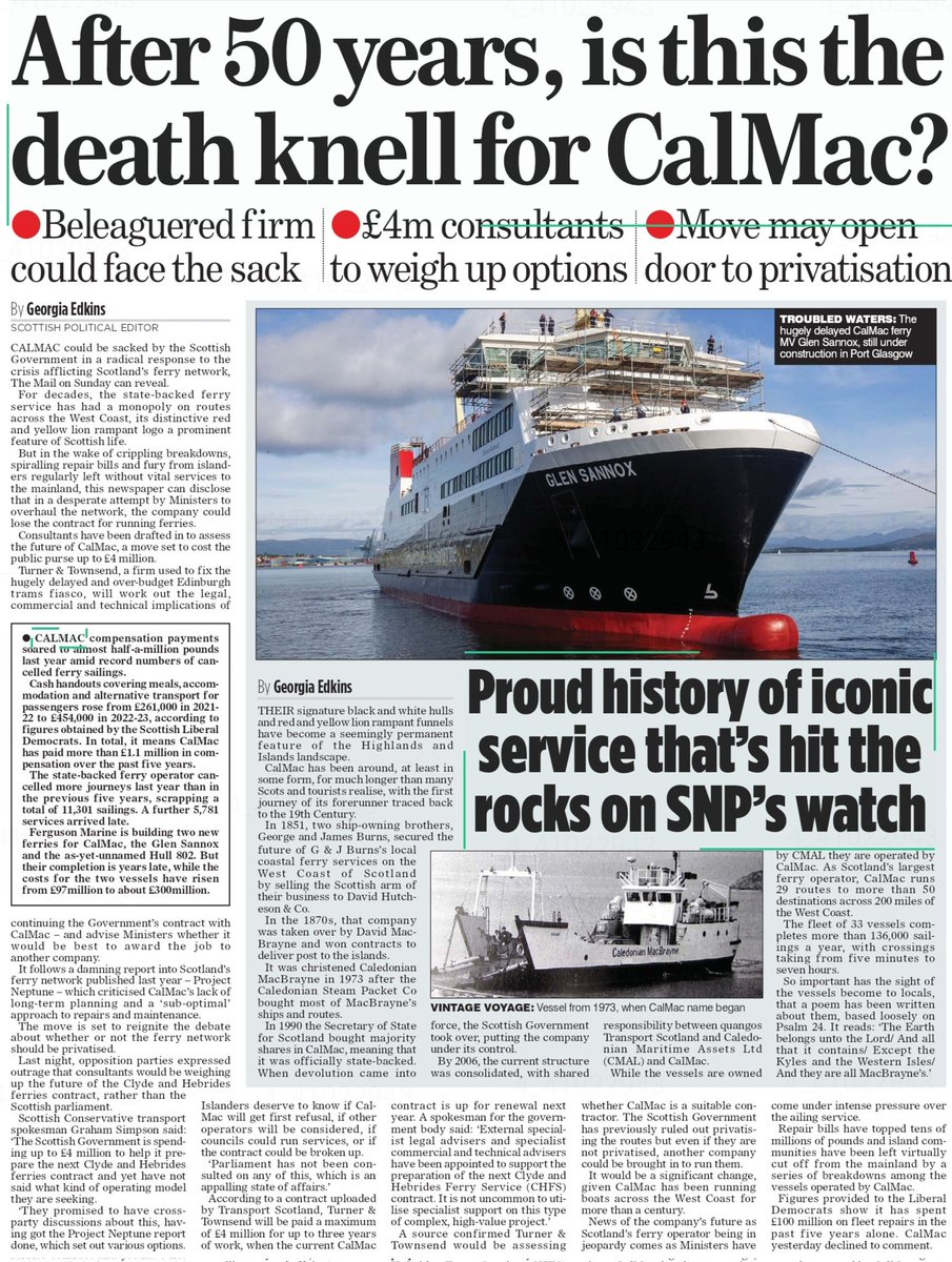 Consultants have been drafted in to assess the future of CalMac, a move set to cost the taxpayer another £4 million.

Everything the SNP touches ends in disaster.