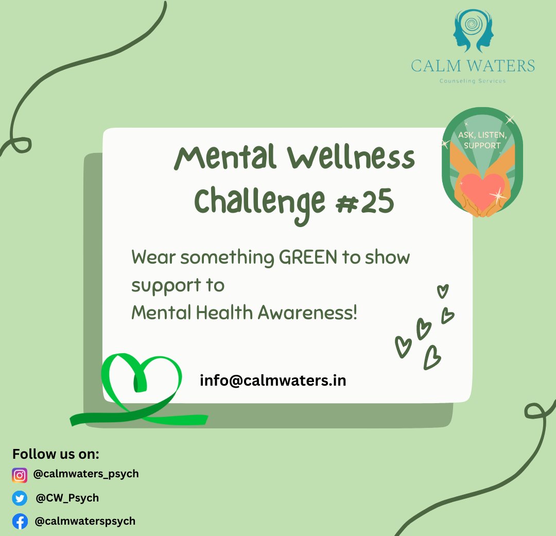 Wearing green is a simple yet powerful way to show support for mental health awareness. Let's join together in promoting the importance of mental health & breaking the stigma surrounding it.
#GreenForMentalHealth #SupportMentalHealth #MentalHealthMatters #mentalwellnesschallenge