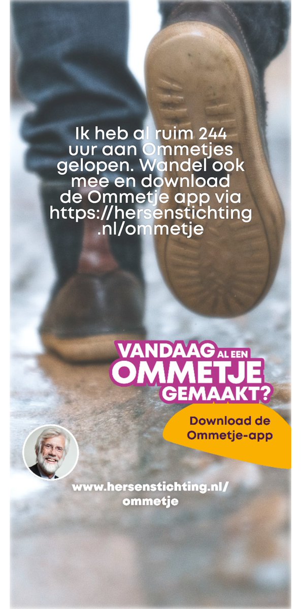 Ik heb al ruim 244 uur aan Ommetjes gelopen. Wandel ook mee en download de Ommetje app via hersenstichting.nl/ommetje