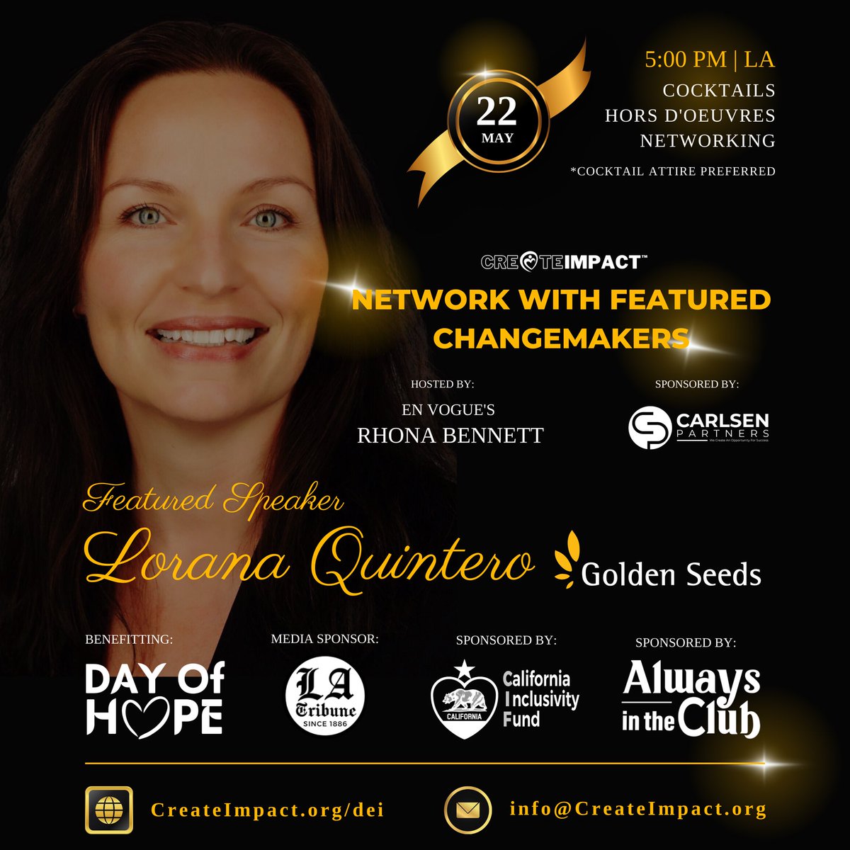 WeLuvImpact's tweet photo. Are you ready to create #Impact?! Lorana Quintera of @GoldenSeeds #investment firm is joining our evening of #empowerment hosted by #Envogue's Rhona Bennet (@missRnB)! #EmpoweringWomen #Changemakers https://t.co/yB8Axomroi