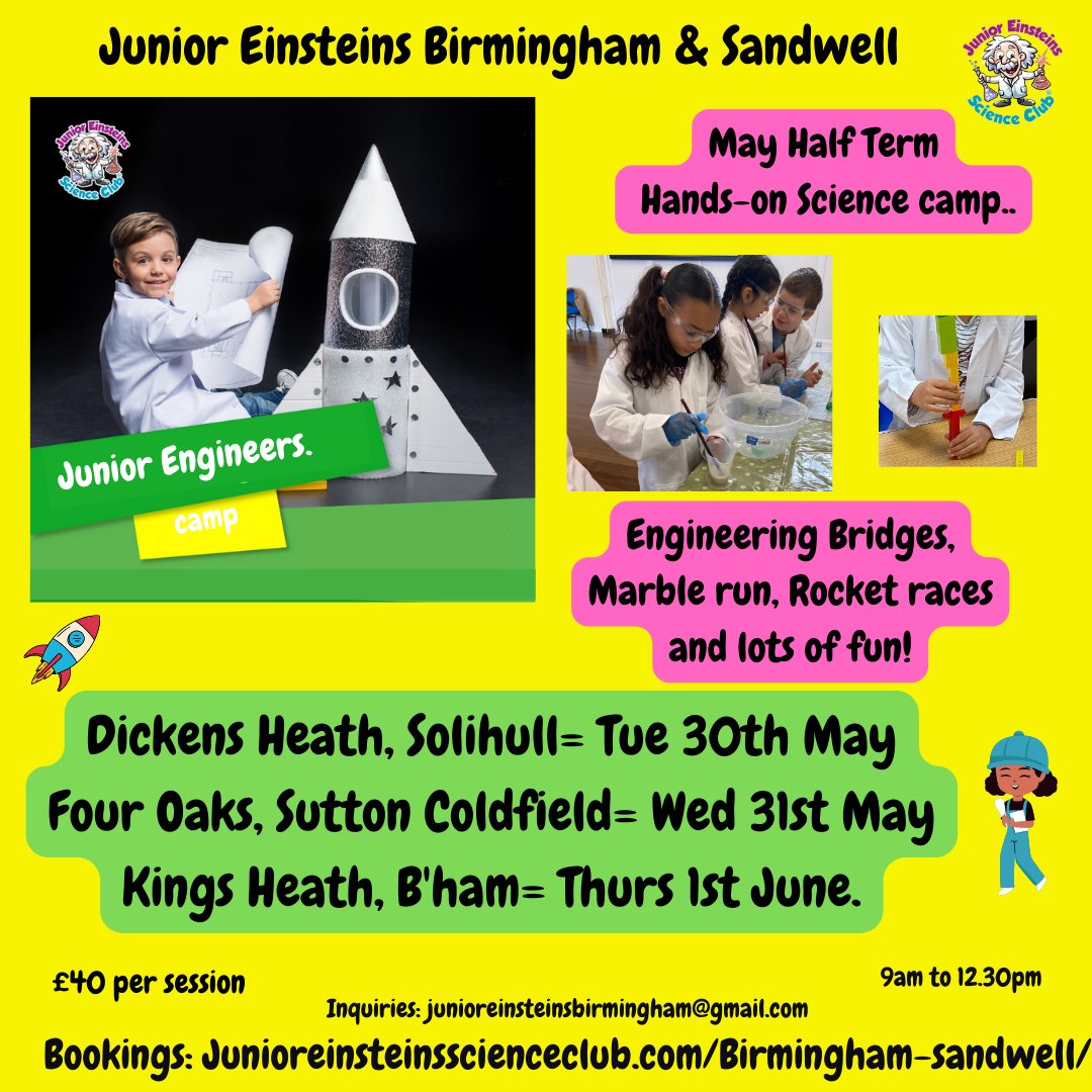 Hands-on Science camp for 5-11yrs.
Booking essential. #kingsheath #moseley #scienceclub #moseleymums #whatson4kids #brumhour #solihull #solihullmums #shirley #birminghamuk #sciencekids