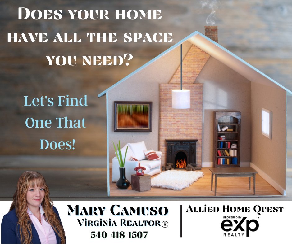 Does your home have all the space you need? If not, it might be time for a bigger place. More space = more options.

#morespace #timetomove
#alliedhomequest #yourfriendandrealtor #homegoals #merrycozyattheheartofmore #expfxbg #elevatefxbg #marycamusorealtor #needmorespace