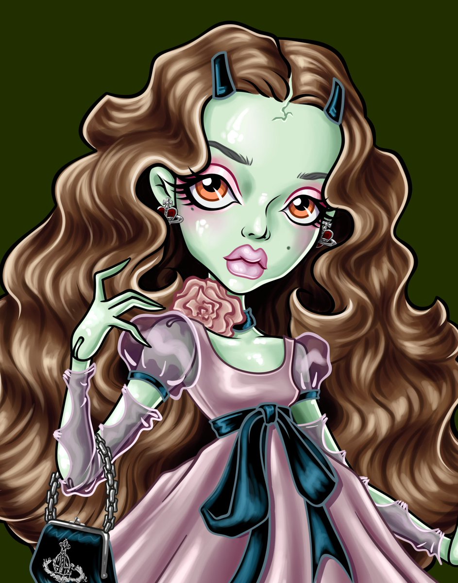 WickedB0otz's tweet image. it's been days of hard work but I finally finished my official Monsterpersona! She is Dottie Glass, monster type Haunted Porcelain Doll 💙 and her pet is Wendy a White Porcelain Bunny