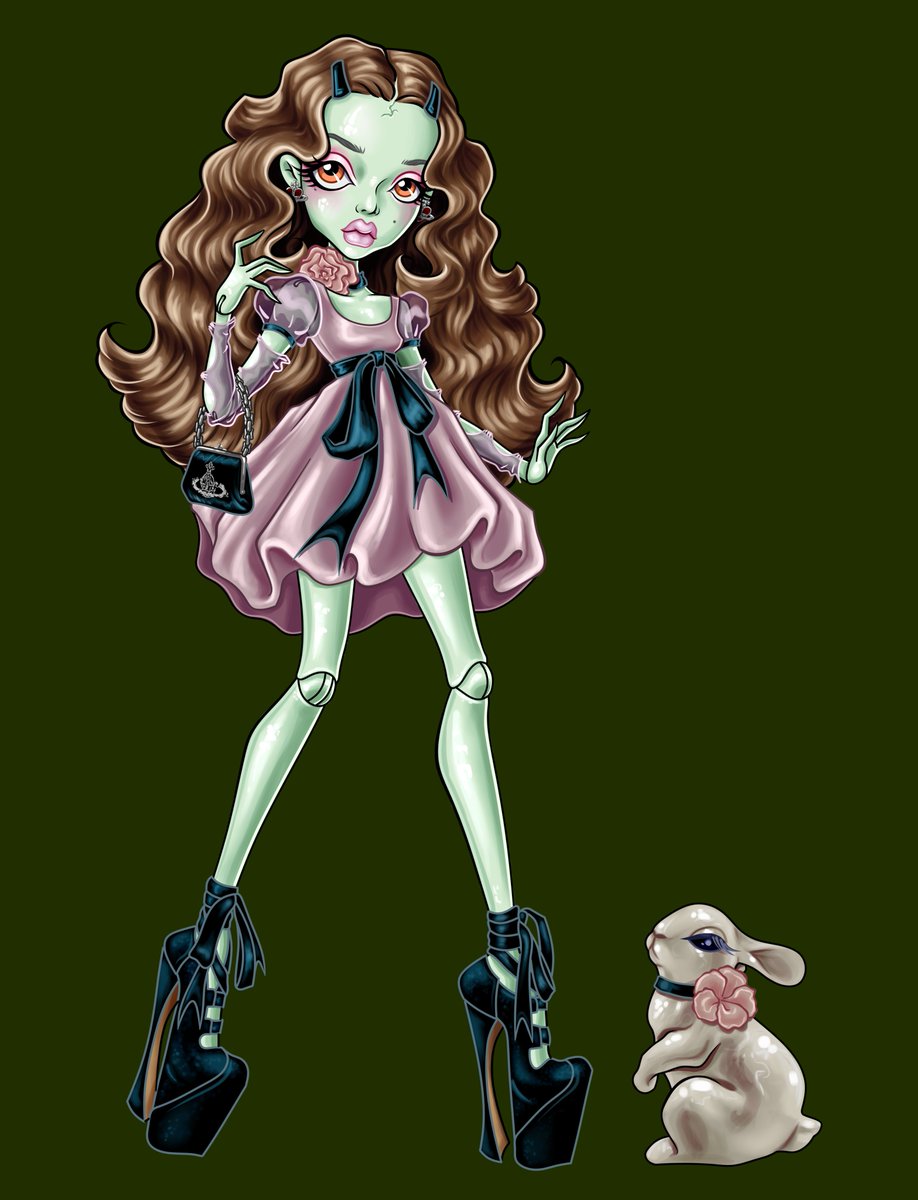 WickedB0otz's tweet image. it's been days of hard work but I finally finished my official Monsterpersona! She is Dottie Glass, monster type Haunted Porcelain Doll 💙 and her pet is Wendy a White Porcelain Bunny