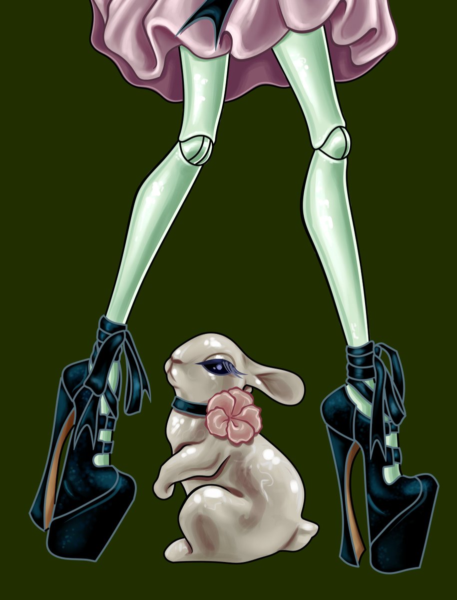 WickedB0otz's tweet image. it's been days of hard work but I finally finished my official Monsterpersona! She is Dottie Glass, monster type Haunted Porcelain Doll 💙 and her pet is Wendy a White Porcelain Bunny