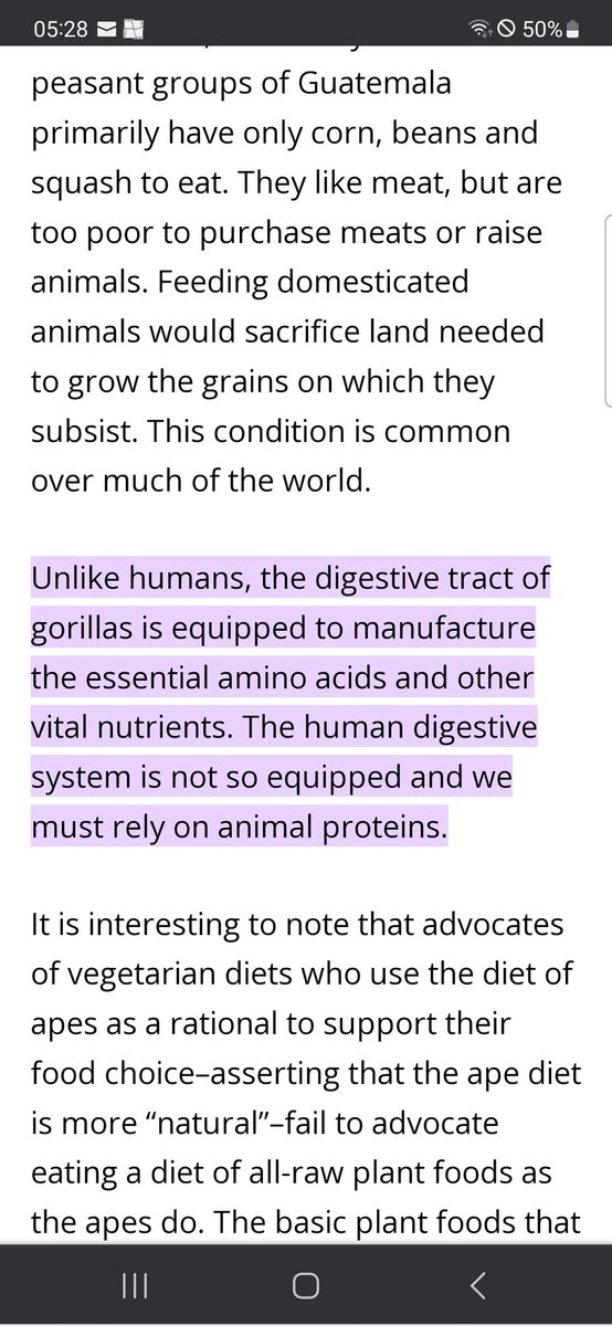 Leaving out the fact that Gorilla eat on average 45 pounds a day and humans eats on average 3 to 5 pounds a day.
And leaving out that Gorilla dont need potain but humans do because of how we process food differently.