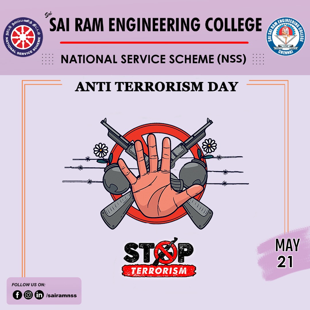 NSSSAIRAM's tweet photo. ☮️Bury the hatchet and make peace instead of merely biting the bullet!☮️
@sairamceo
#socialservice #sairamnss #nssindia #sairaminstituition #volunteers #Antiterrorismday #peacefulIndia #nssrdchennai #nsstamilnadu #rdnss https://t.co/PNKj6XJHRu