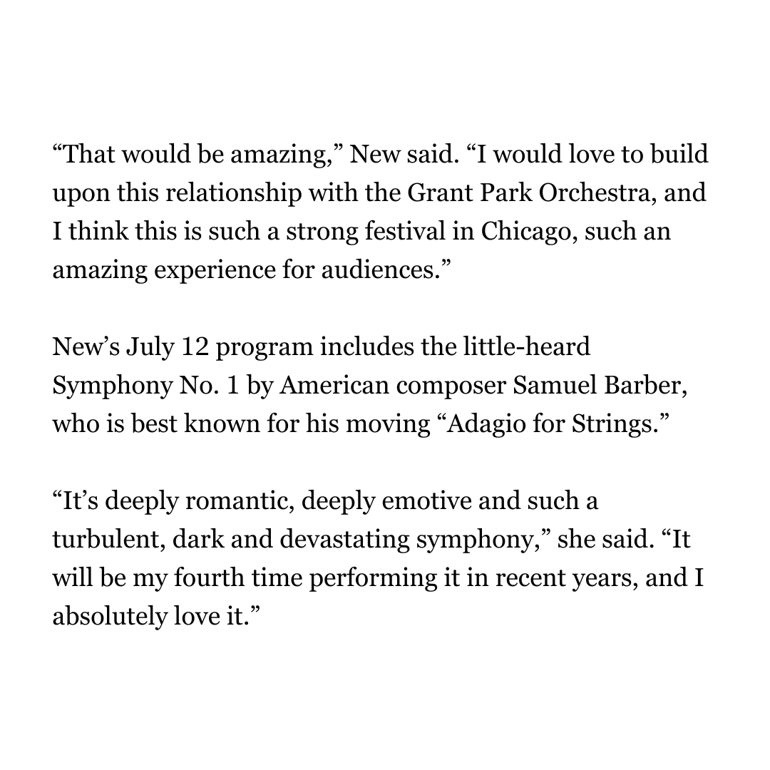 I’m thrilled to be returning to the glorious Grant Park Music Festival @GPMF in Chicago this summer, with Joyce Yang performing Tchaikovsky, @Vivian_Fung’s “Aqua” (inspired by Chicago’s Aqua Tower) and one of the best symphonies of all time, Barber’s Symphony No. 1.