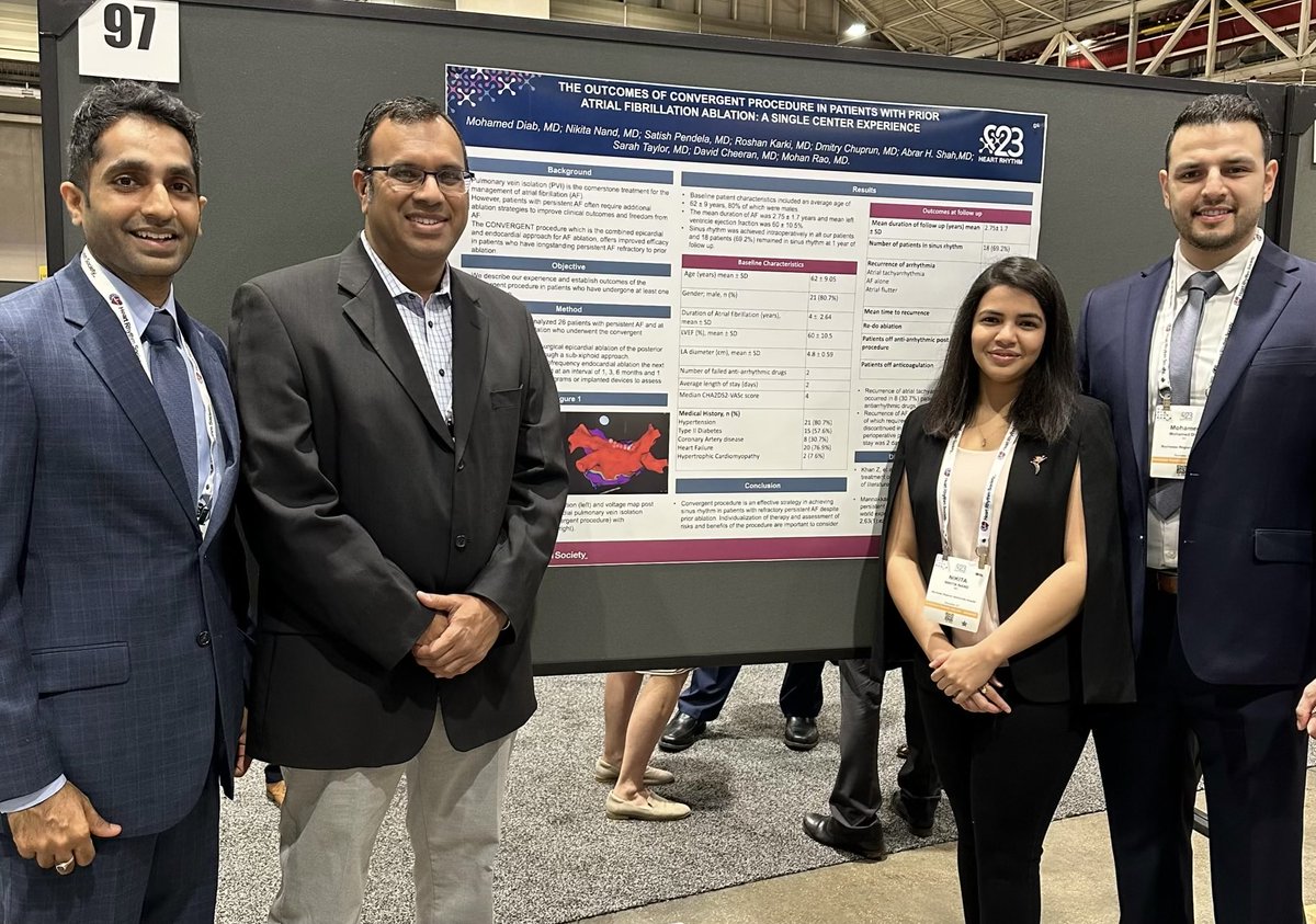 Congratulations to RRH IM residents Dr. Nada Hafez, Dr. Nikita Nand and Dr. Mohamed Diab for excellent poster presentations on day 2 of HRS 2023!