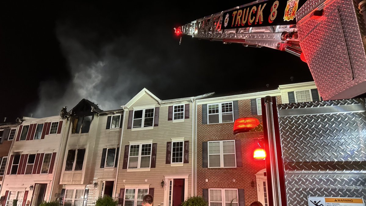 HarforCoFireEMS's tweet photo. Volunteer Firefighters from @AbingdonFire and surrounding companies are on scene of a 2-alarm fire in the 4700 block of Witchhazel Wy in #Aberdeen. Eight townhouses are involved in fire. @HarfordCountyMD Disaster Assistance is on scene assisting the victims. https://t.co/NAoIQ2yoP1