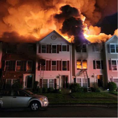 HarforCoFireEMS's tweet photo. Volunteer Firefighters from @AbingdonFire and surrounding companies are on scene of a 2-alarm fire in the 4700 block of Witchhazel Wy in #Aberdeen. Eight townhouses are involved in fire. @HarfordCountyMD Disaster Assistance is on scene assisting the victims. https://t.co/NAoIQ2yoP1