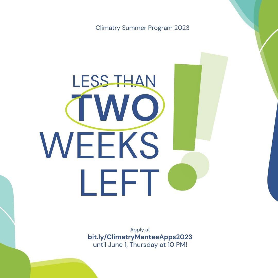 ClimatryPH's tweet photo. PSA! Our applications for our future Climatry mentees are closing in less than two weeks ‼️

Make sure to sign up at https://t.co/82w75fit17 before June 1, 10 PM (Thursday).

We're so excited to review your applications 🌏🌱 https://t.co/IduLjflHGt