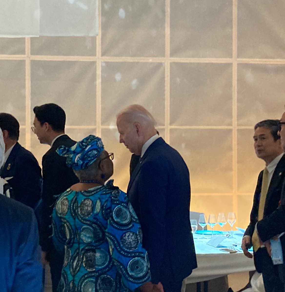 NOIweala's tweet image. With H.E President @JoeBiden @POTUS at the #G7Summit. Thank you Mr President for your leadership on ratification of the Fisheries Subsidies Agreement and willingness to support @wto reform. Also sharing my book “Women and Leadership” with First Lady @DrBiden