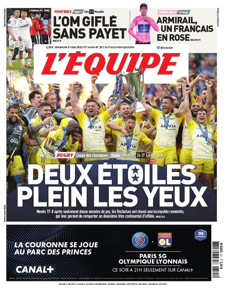 lequipe's tweet photo. 🗞️ La une du journal L'Équipe du dimanche 21 mai 2023

Lire l'édition : https://t.co/ekGN6d8zJa https://t.co/Zq8krRctN3