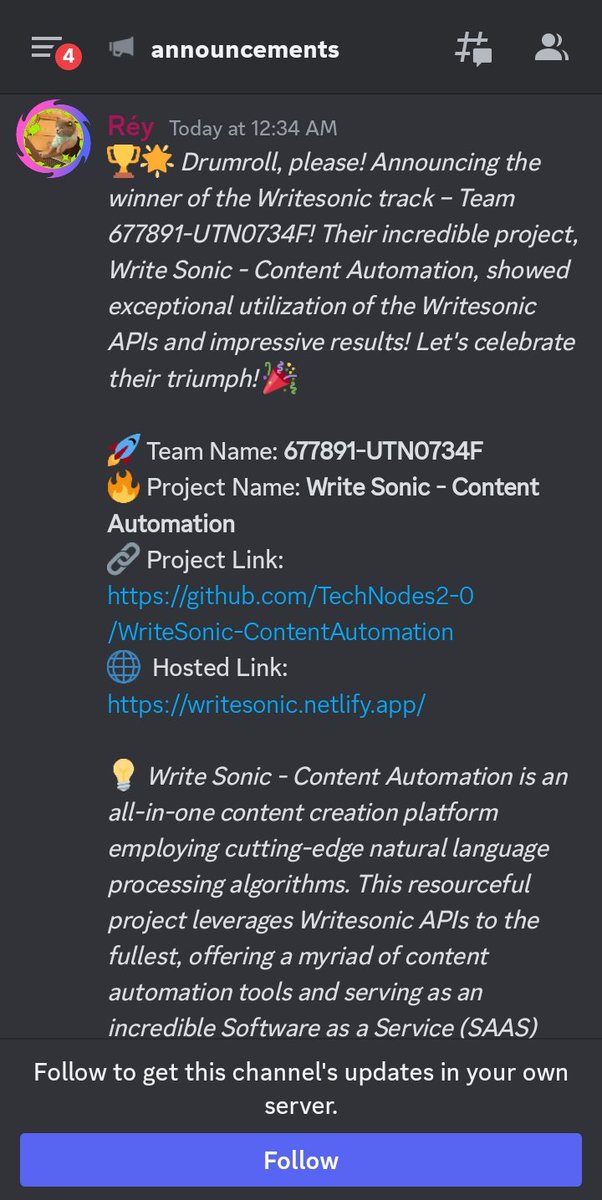 🏆🎉 We're thrilled to announce that Team 677891-UTN0734F secured 4th position in the Innovatrix Hackathon! 🥳🌟 Additionally, we proudly won the Writesonic Track prize. thanks to my incredible team for their hard work and dedication. 
#Hackathon #Madewithwritesonic #winner