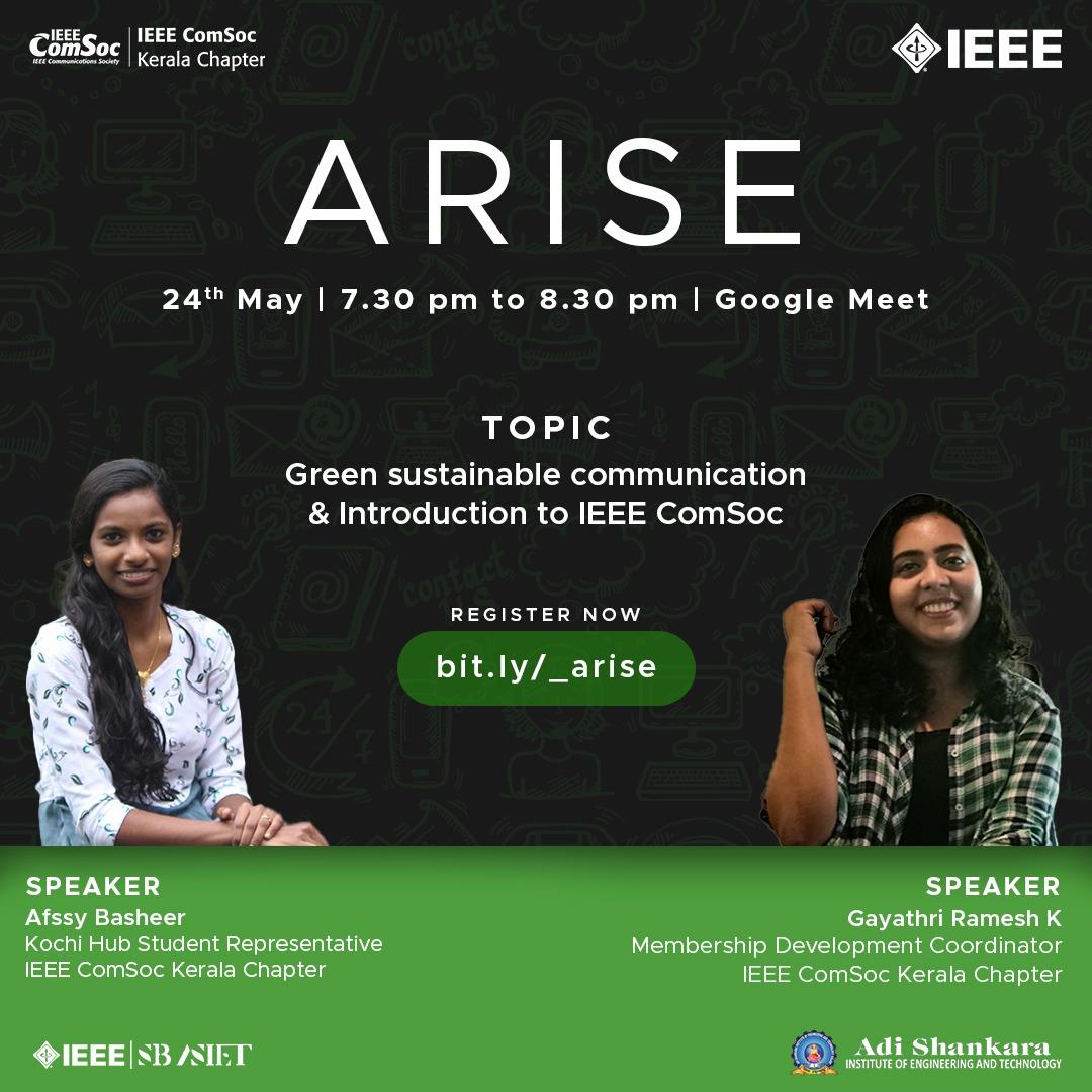 ieeesbasiet's tweet photo. IEEE ComSoc SBC ASIET in collaboration with IEEE ComSoc Kerala Chapter is here with ARISE : An Introduction to IEEE communication society and Techtalk on 'Green Sustainable Communication'
Date : 24 May 2023
Register at : https://t.co/2zOuKL09qG
#ieee
#ieeecomsoc
#ieeesbasiet https://t.co/xNf52An8b0