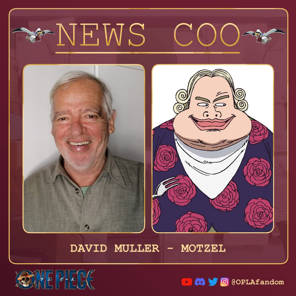 David Muller will play Motzel, one of the known customers of Baratie. His most recent work was in the TV Movie 'Down So Long' (2022)