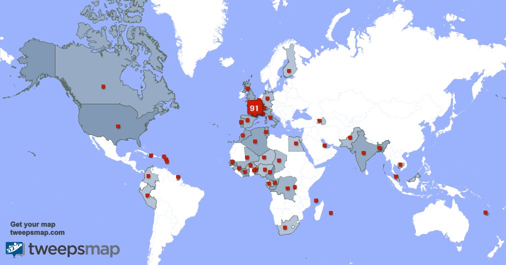 J'ai 2 nouveaux abonnés, de Tchad 🇹🇩, et plus la semaine dernière. Voir tweepsmap.com/!Digital_flori…