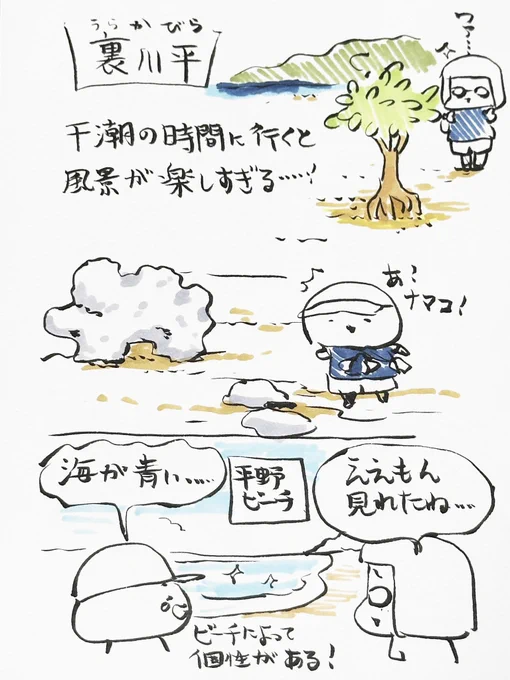 石垣島旅行を現地からレポ!(手書き)④ 石垣島では珍しい動植物を沢山見る事ができました。砂浜で可愛い鳥さんの足跡をみかけました。  #石垣島