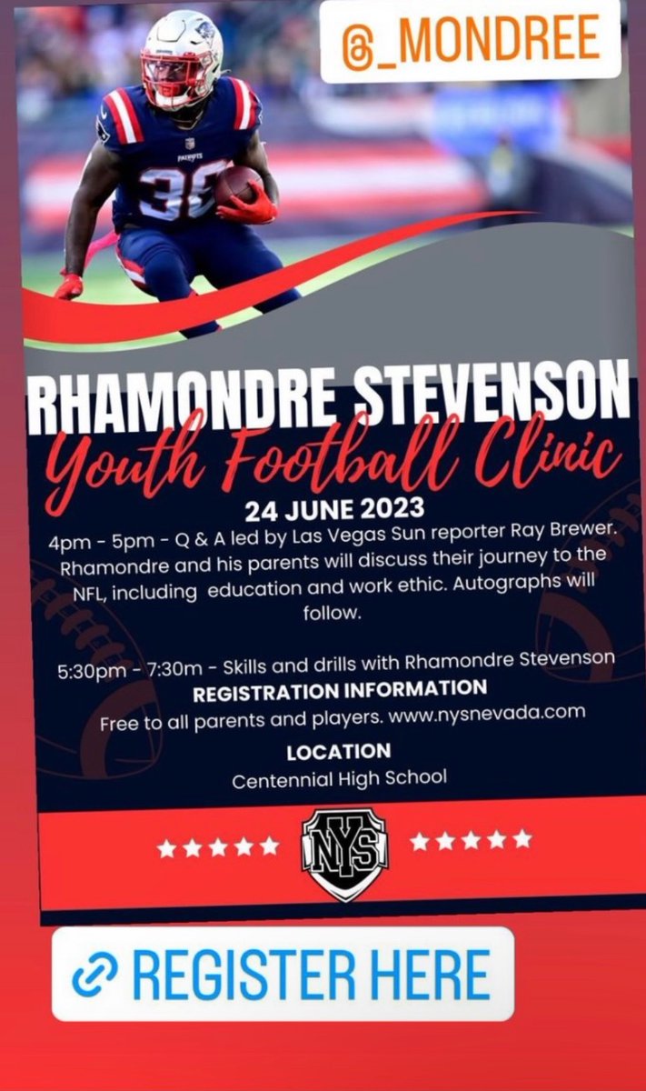 JuranStevenson's tweet photo. Register the kids for a free football clinic with @dreeday32  6/24 https://t.co/AS5hPAeKmx