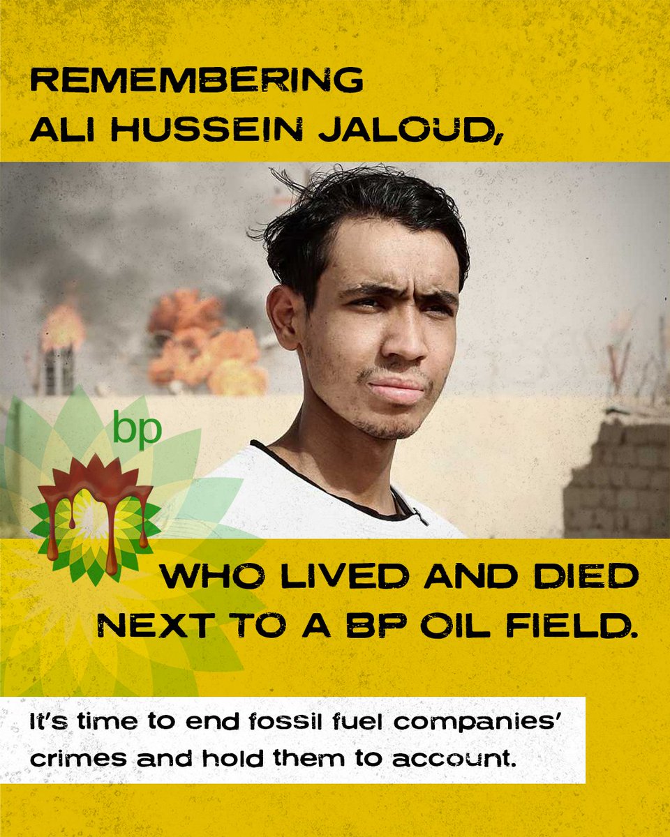 Ali died of leukaemia a month ago 💔 because he lived next to a @bp_plc oil field which exposed him to toxic levels of pollution from gas flaring.

#EndFossilCrimes