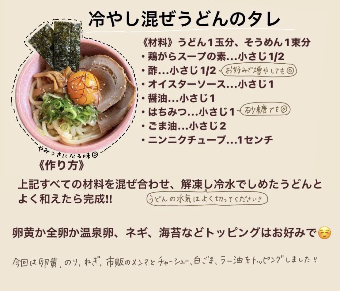 これからの季節にオススメ！混ぜるだけで手軽に出来る『冷やし混ぜうどん』