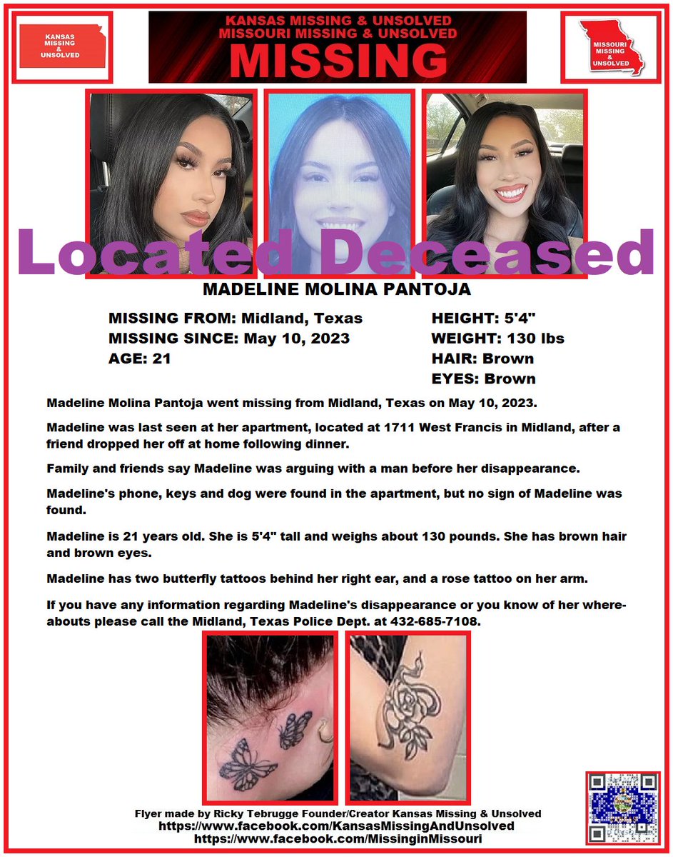 We are saddened to report that Madeline has been #located deceased. May Madeline Rest In Peace in God's Heavenly Kingdom. Thank you to all who retweeted her flyer. #MissingPerson #Missing <a href="/AnnetteLawless/">Annette Lawless 🌻</a> #KansasMissing #MissingInKS