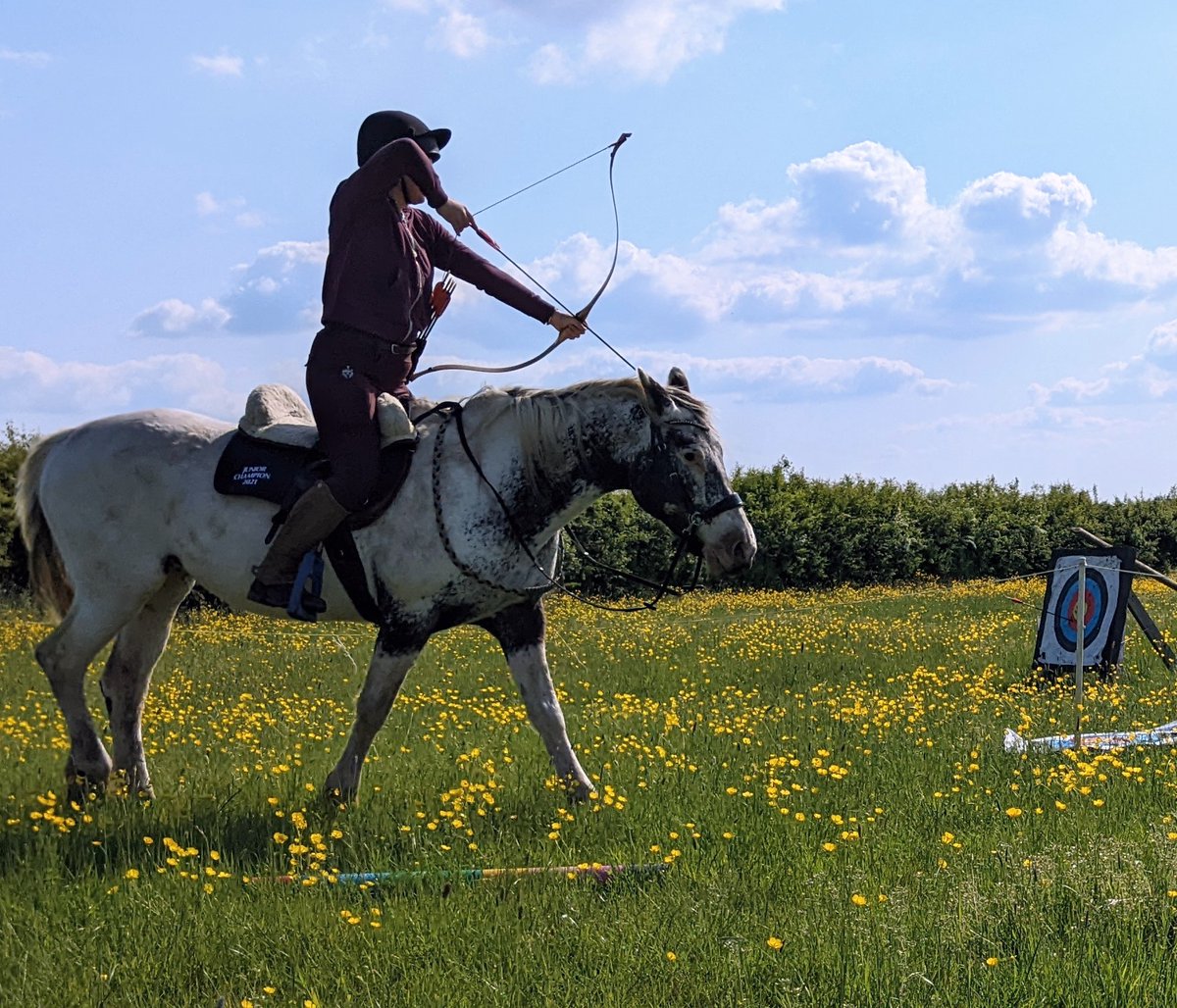 Practising the IHAA's Mini Mamluk course, some unusual shots including ground and offside! #horsebackarchery #archery #postalmatch #mamluk