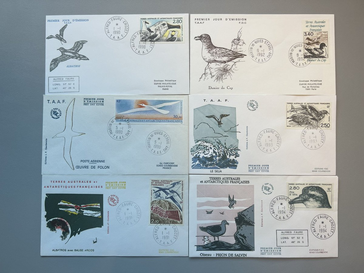 TAAF-Terres australes et antarctiques françaises (Part 2) is an overseas Territory. It consists of Adélie Land, Crozet Islands, Kerguelen Islands St. Paul + Amsterdam Islands & the Scattered Islands. I have 64 bird fdcs from here. Some great bird stamps 😍
#philately #birds