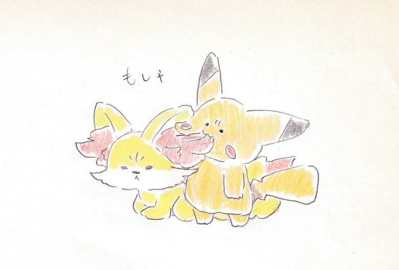ピカチュウ 「フォッコの耳毛!耳毛! #イラスト #ポケットモンスター #Pokemon」|けだまのイラスト
