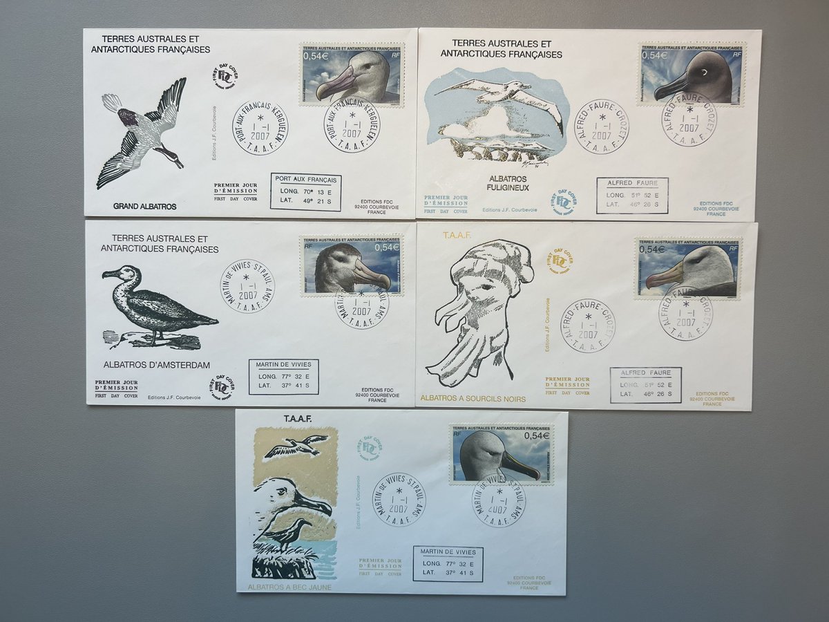 TAAF-Terres australes et antarctiques françaises (Part 3) is an overseas Territory. It consists of Adélie Land, Crozet Islands, Kerguelen Islands St. Paul + Amsterdam Islands & the Scattered Islands. I have 64 bird fdcs from here. Some great bird stamps 😍
#philately #birds
